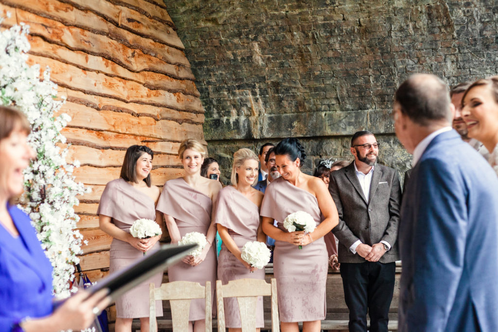 Tower Hill Barn, LLangollen wedding, Outdoor ceremony, Rain on a wedding day, asos bridesmaid dresses